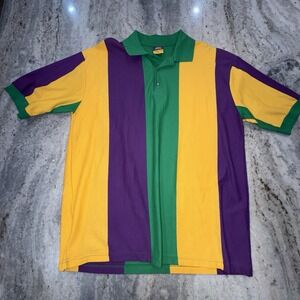 VTG 90s Mardi Gras Apparel Colorblock Polo Striped Men's Sz XL USA Parade NOLA